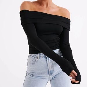LUCINDA Recycled Nylon Off Shoulder Top